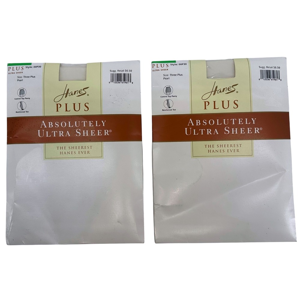 Hanes Plus Absolutely‎ Ultra Sheer Pantyhose Pearl Size Three Plus 00P30 2 pair